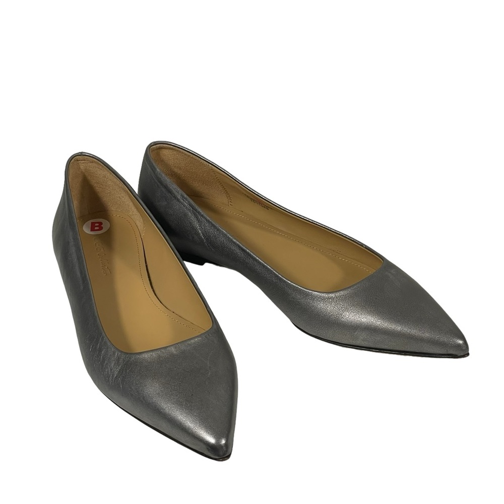 Ugg Collection Italy Silver Pewter Leather Pointed Toe Ballet Flat Shoes Sz 9